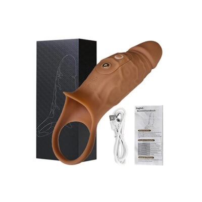 Brown Vibrating (10 Speeds) Silicone Cock Sleeve.