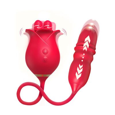 Rose - Double Pistil Tongue Licking with Thrusting Vibrator - Rechargeable