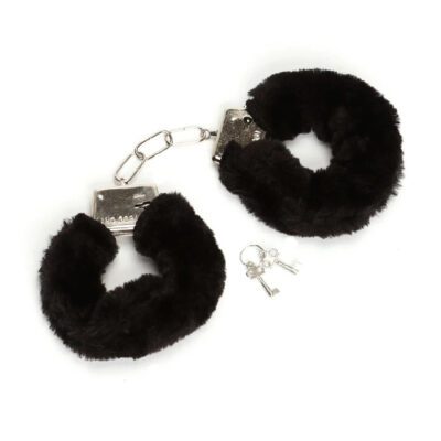 Black furry handcuffs, fetish, couples sex play