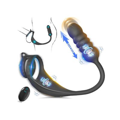 Remote Control Thrusting Silicone Prostate Massager with Dual Cock Rings